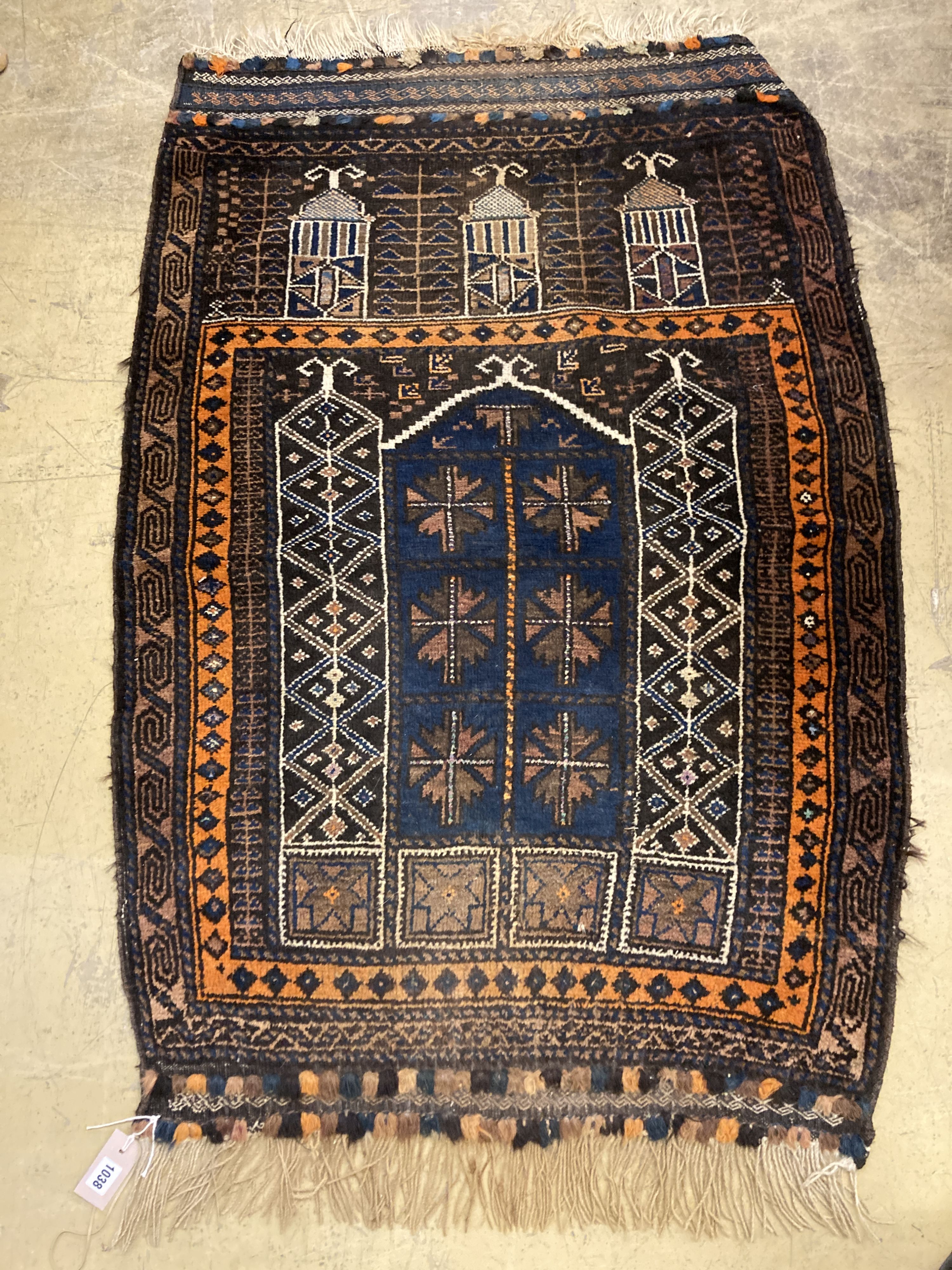 A Turkoman prayer rug and a Bokhara pattern prayer rug, larger 130 x 90cm